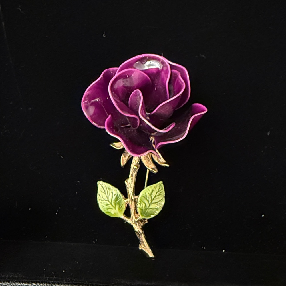 Vintage Enamel Rose Brooch